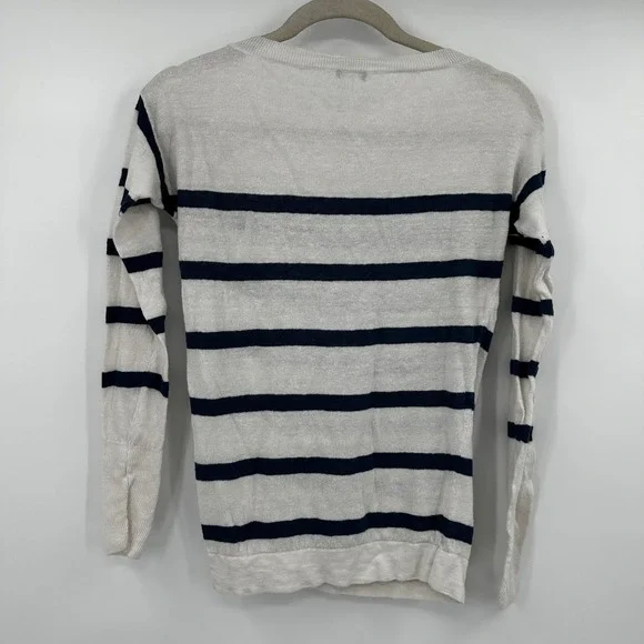J.Crew Womens Small 100% Linen Striped Sweater Navy White Boat Neck Nautical - Picture 3 of 6